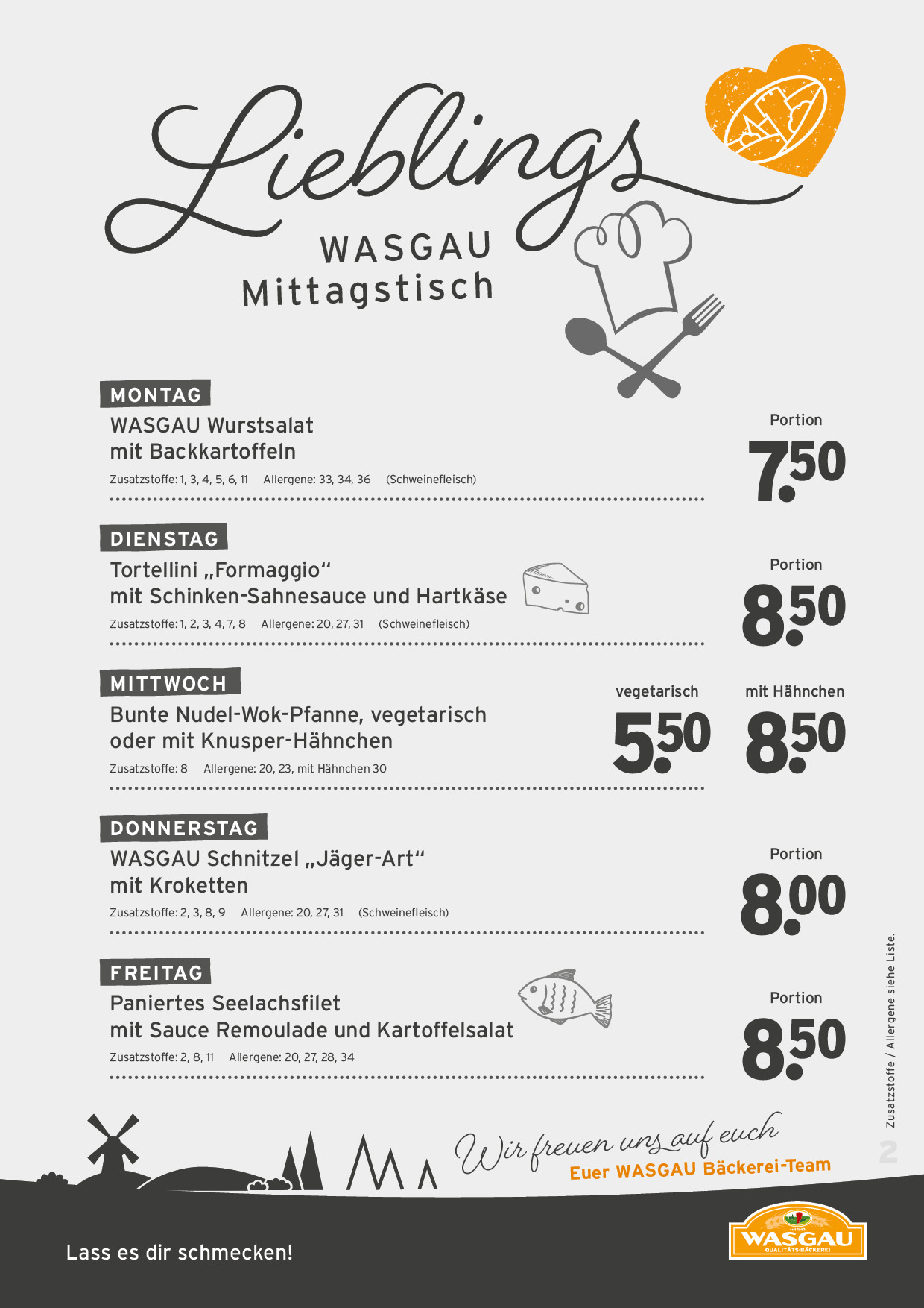 Tagesessen Karte für die KW 03