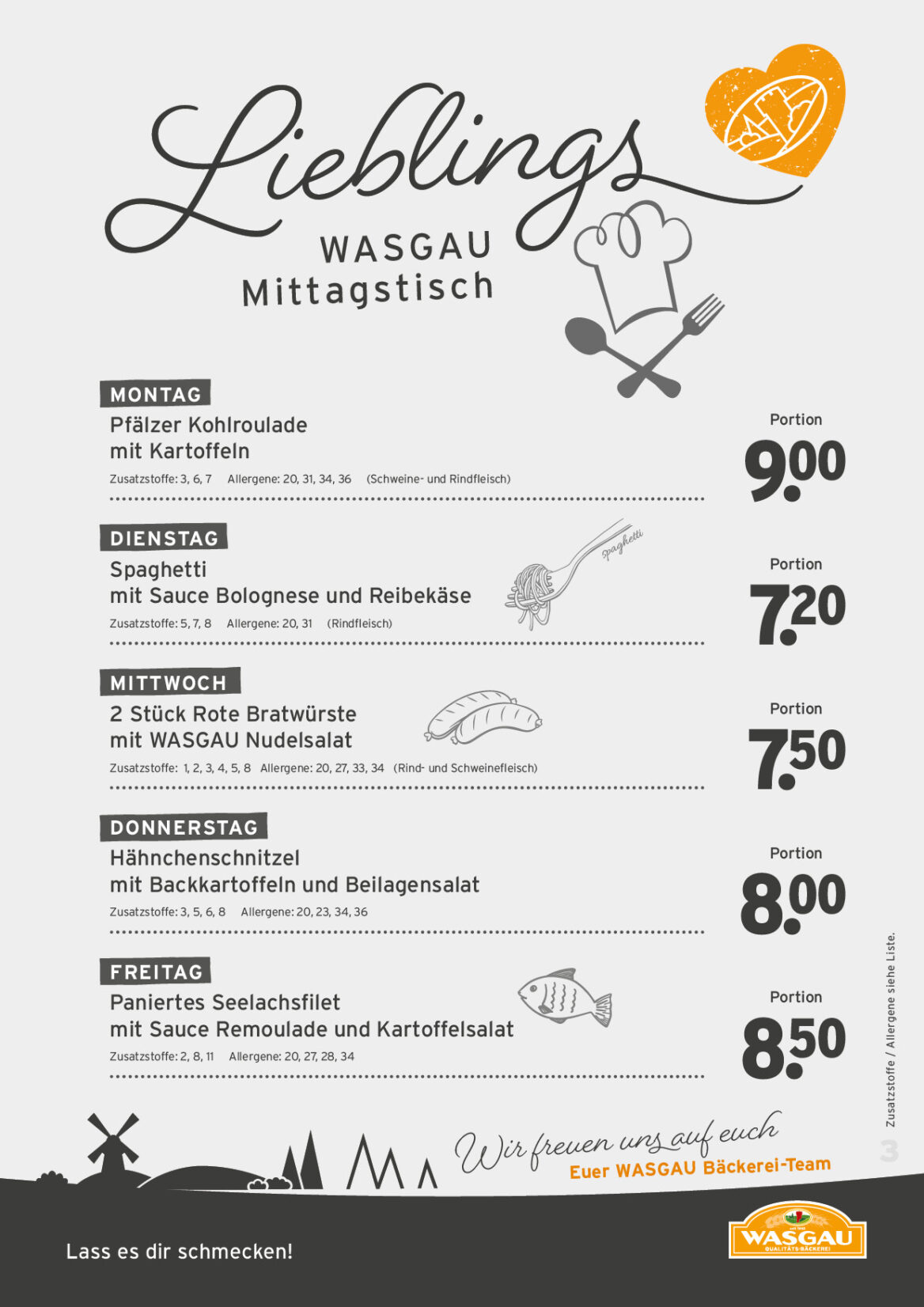 Tagesessen Karte für die KW 20