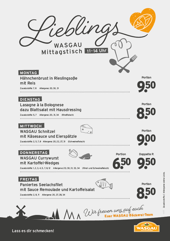 Tagesessen Karte für die KW 29