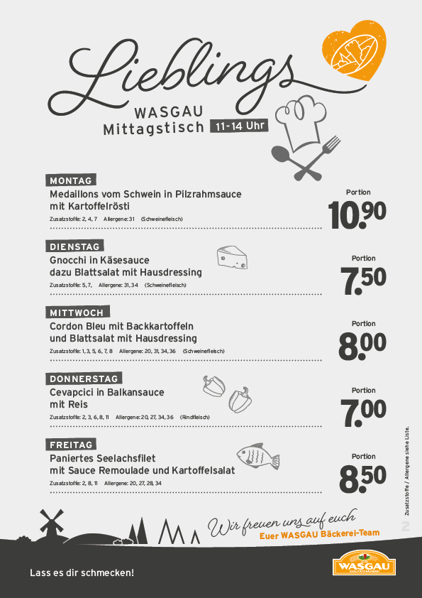 Tagesessen Karte für die KW 34