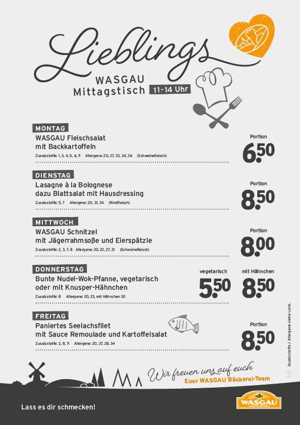 Tagesessen Karte für die KW 31