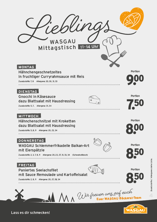 Tagesessen Karte für die KW 29