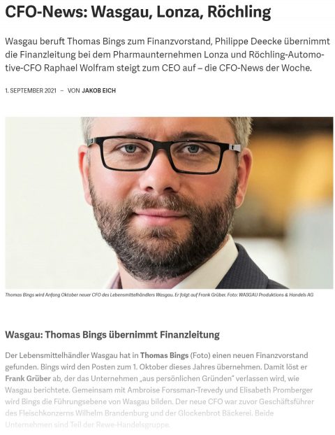 CFO-News: Wasgau, Lonza, Röchling