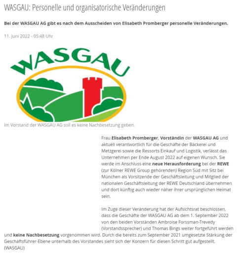 WASGAU: Personelle und organisatorische Veränderungen