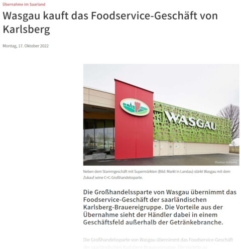Wasgau kauft das Foodservice-Geschäft von Karlsberg