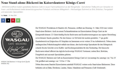 Neue Stand-alone-Bäckerei im Kaiserslauterer Königs-Carré
