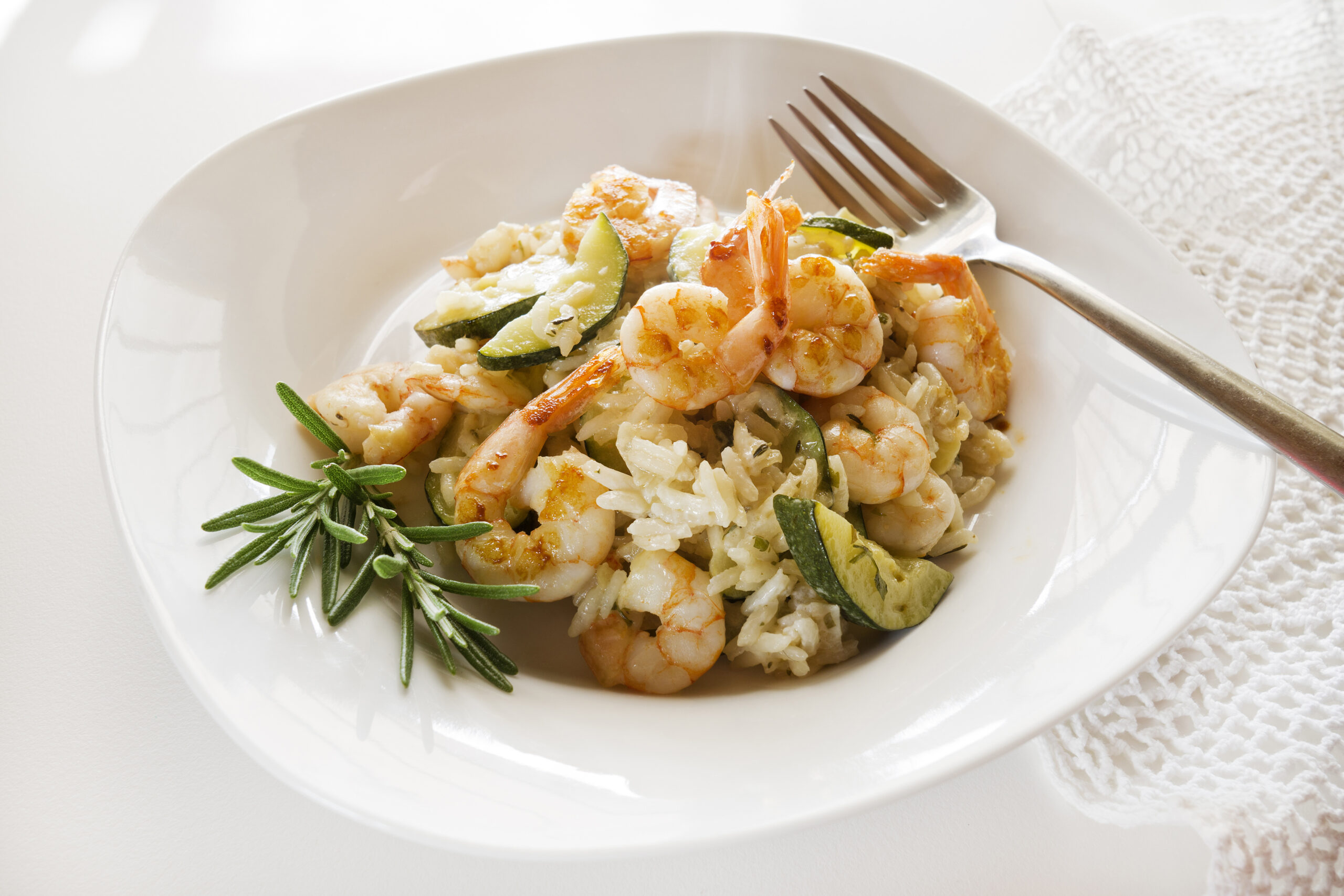 Champignon-Risotto mit Garnelen
