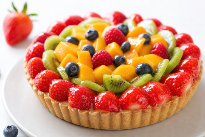 Obstkuchen mit Pudding - Rezept Bild