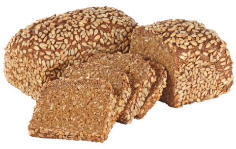 Abbildung des WASGAU Dinkelvollkorn-Kasten, 600g Brotlaib in Kastenform mit Sonnenblumenkerne darin und darauf. Saftiger Anschnitt und schöne braune Färbung der Krume.