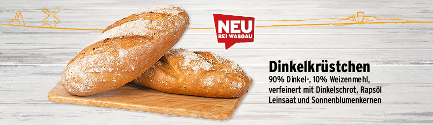 neues Sortiment bei der WASGAU Bäckerei, feines Dinkelrküstchen