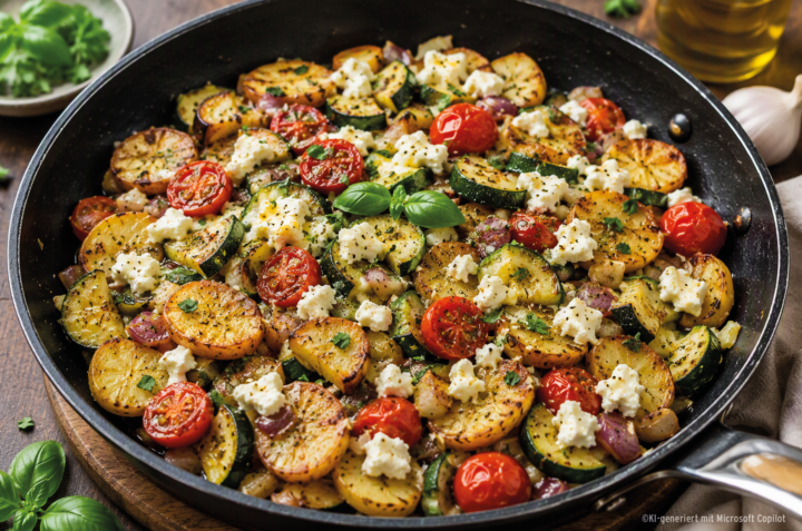 Kartoffel-Zucchini-Pfanne mit Feta und Kräutern - Rezept Bild