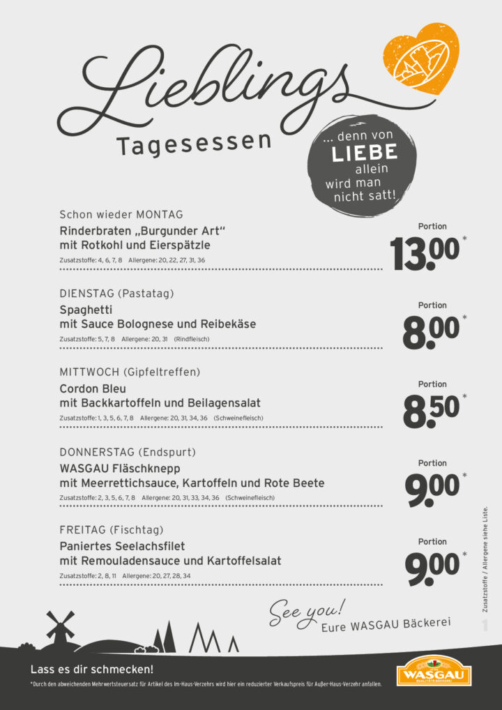 Tagesessen Karte für die KW 19