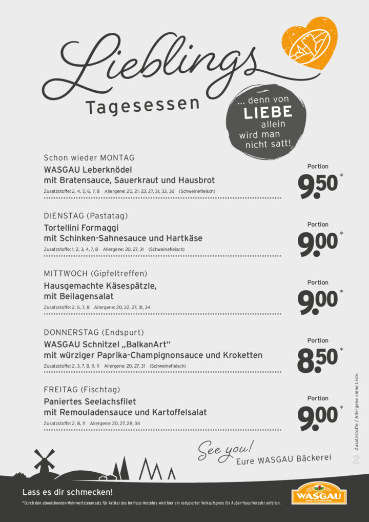 Tagesessen Karte für die KW 12
