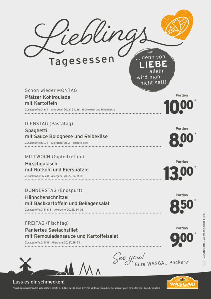 Tagesessen Karte für die KW 17
