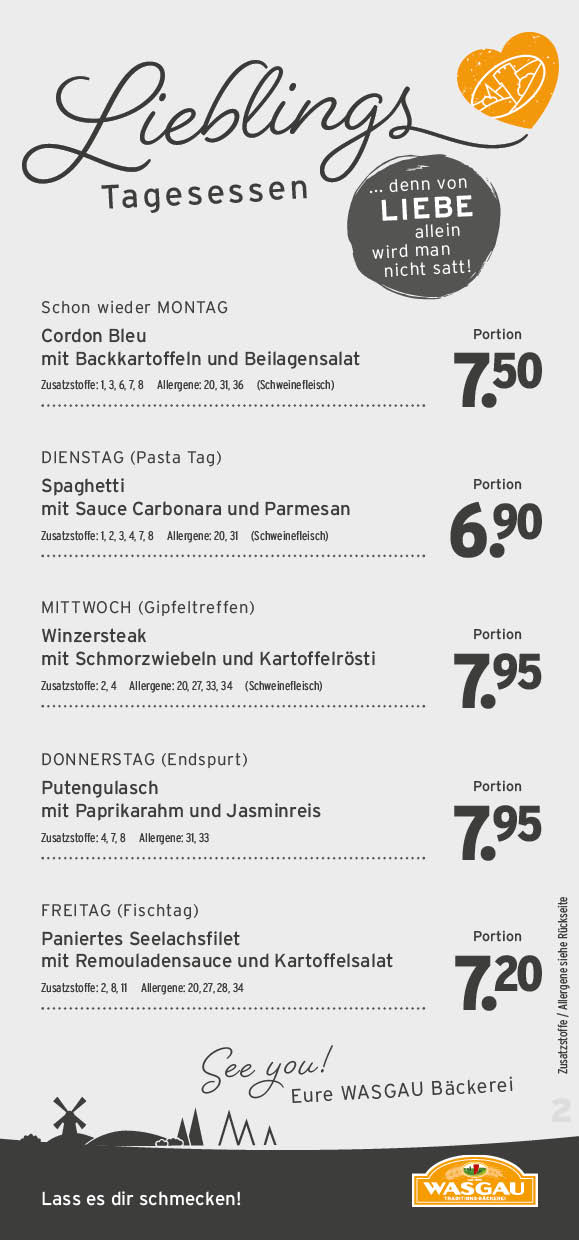Tagesessen Karte für die KW 23
