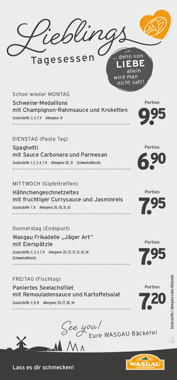 Tagesessen Karte für die KW 21