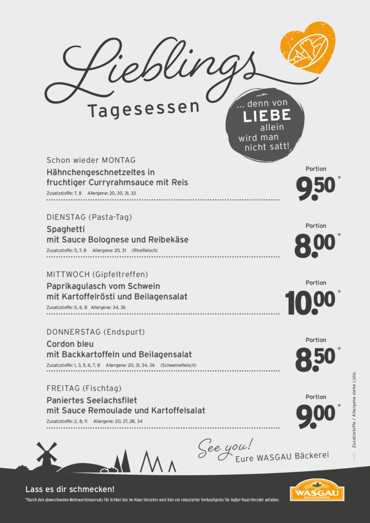 Tagesessen Karte für die KW 34