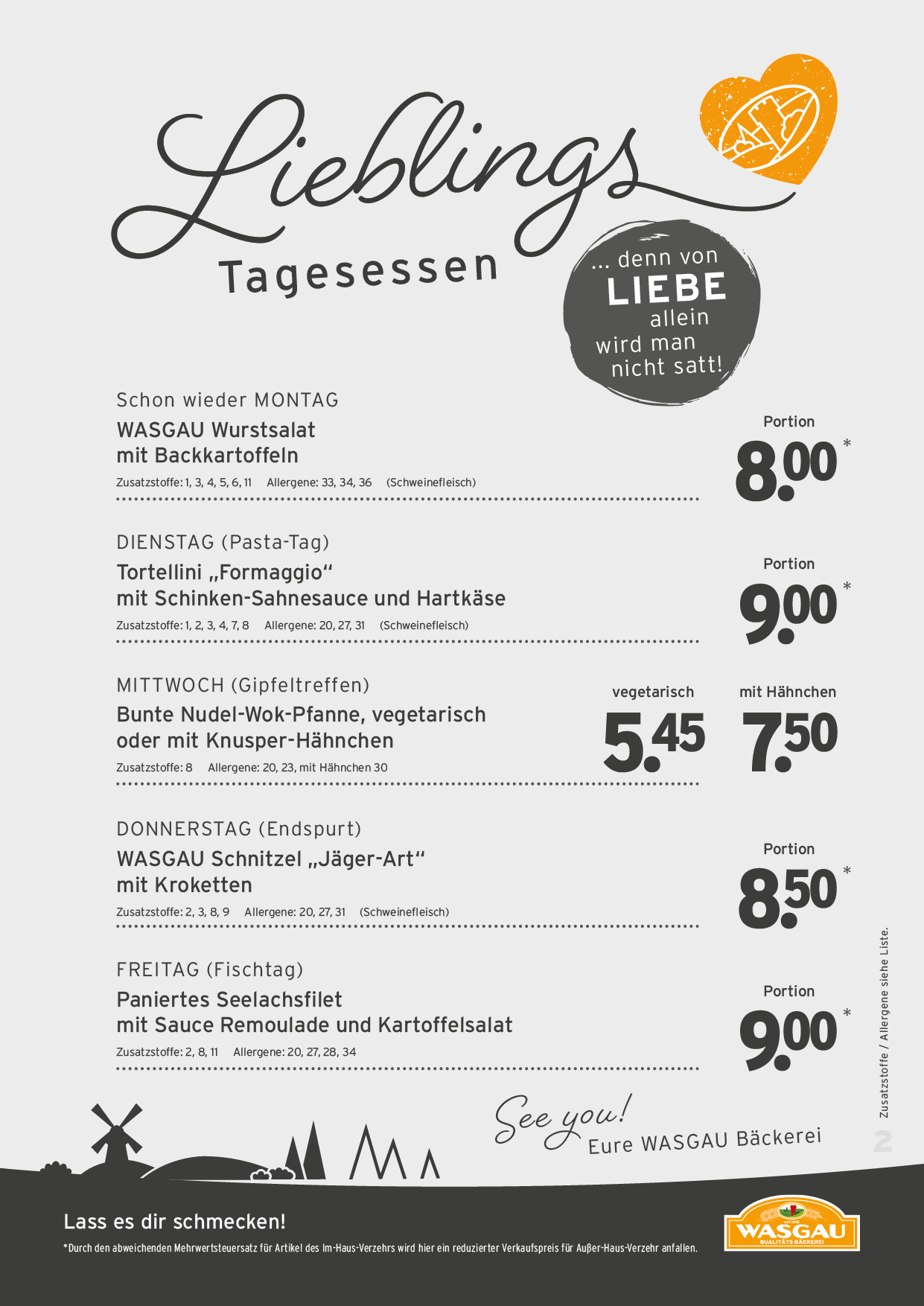 Tagesessen Karte für die KW 31