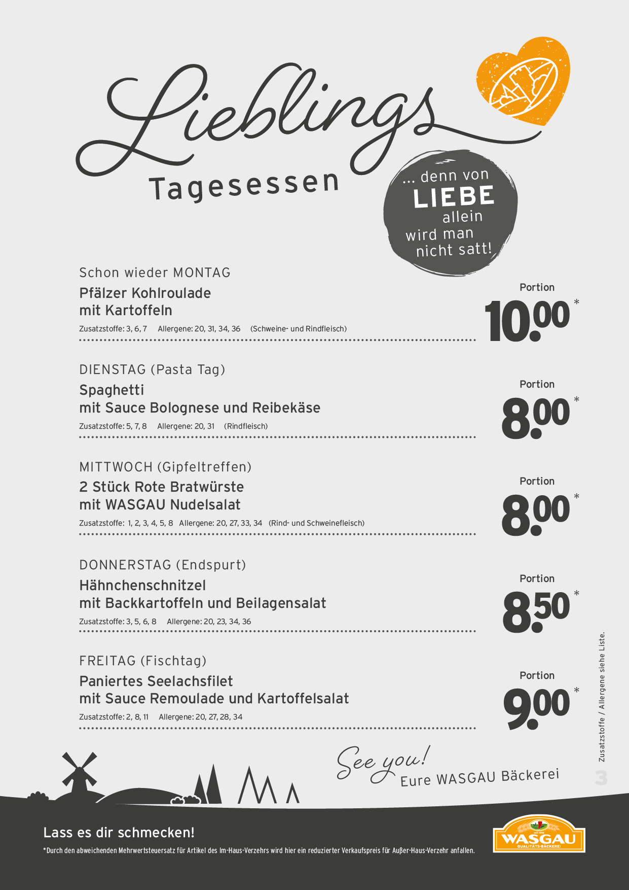 Tagesessen Karte für die KW 44