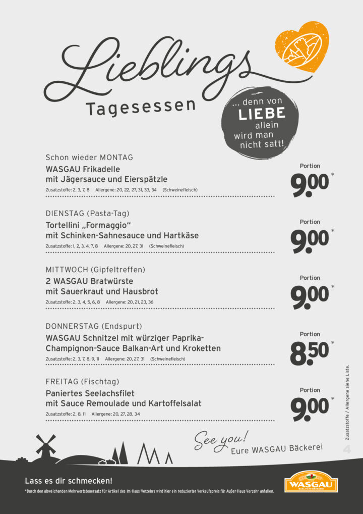 Tagesessen Karte für die KW 33