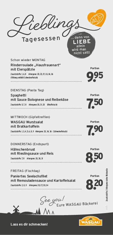 Tagesessen Karte für die KW 38
