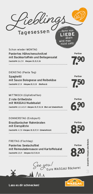 Tagesessen Karte für die KW 48