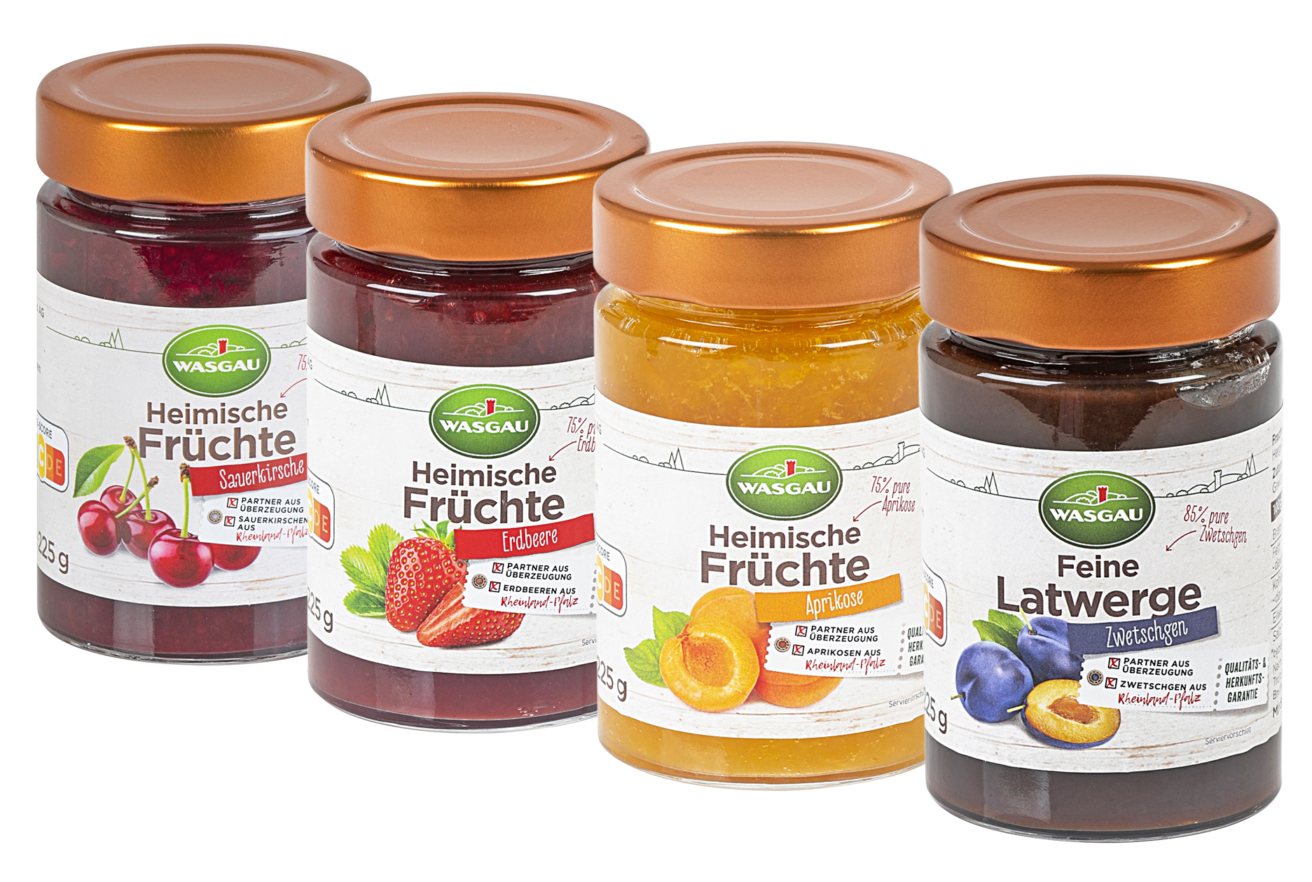 Fruchtaufstrich-Variation von WASGAU. Aus regionaler Herstellung, besonderer Geschmack braucht besondere Qualität.