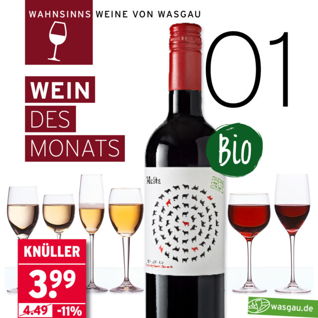 Eine Flasche Bio-Rotwein mit der Aufschrift 