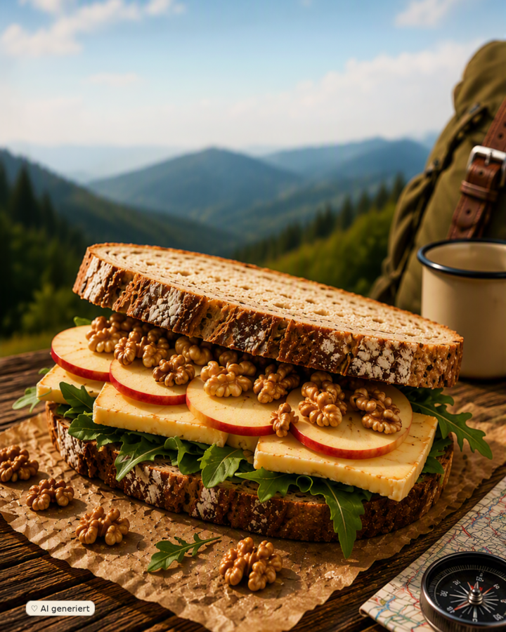 Sandwich mit Münsterkäse, Apfel und Walnüssen - Rezept Bild